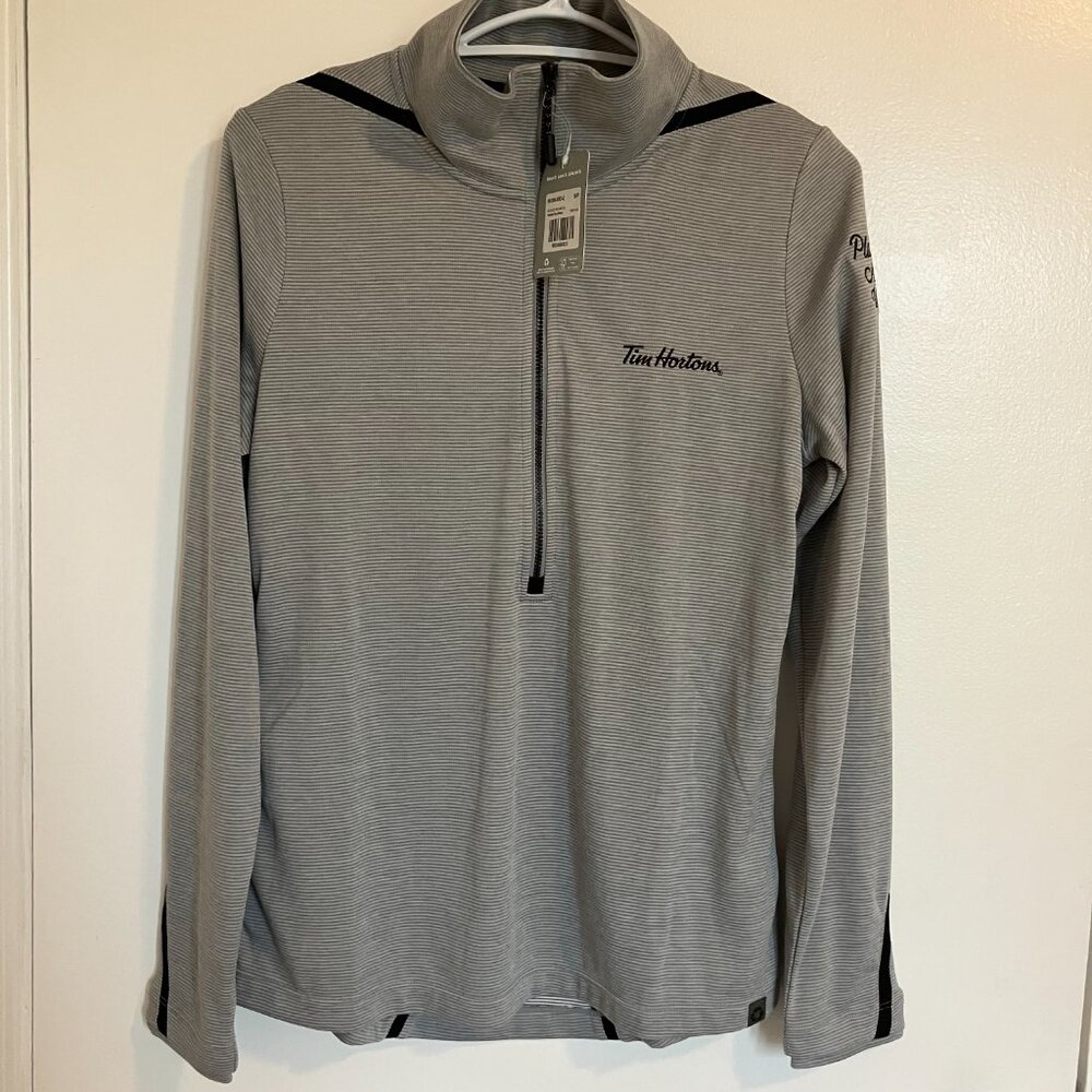 Trimark Women's Lightweight Tim Hortons 1/2 Zip Platinum Sweater Size Small